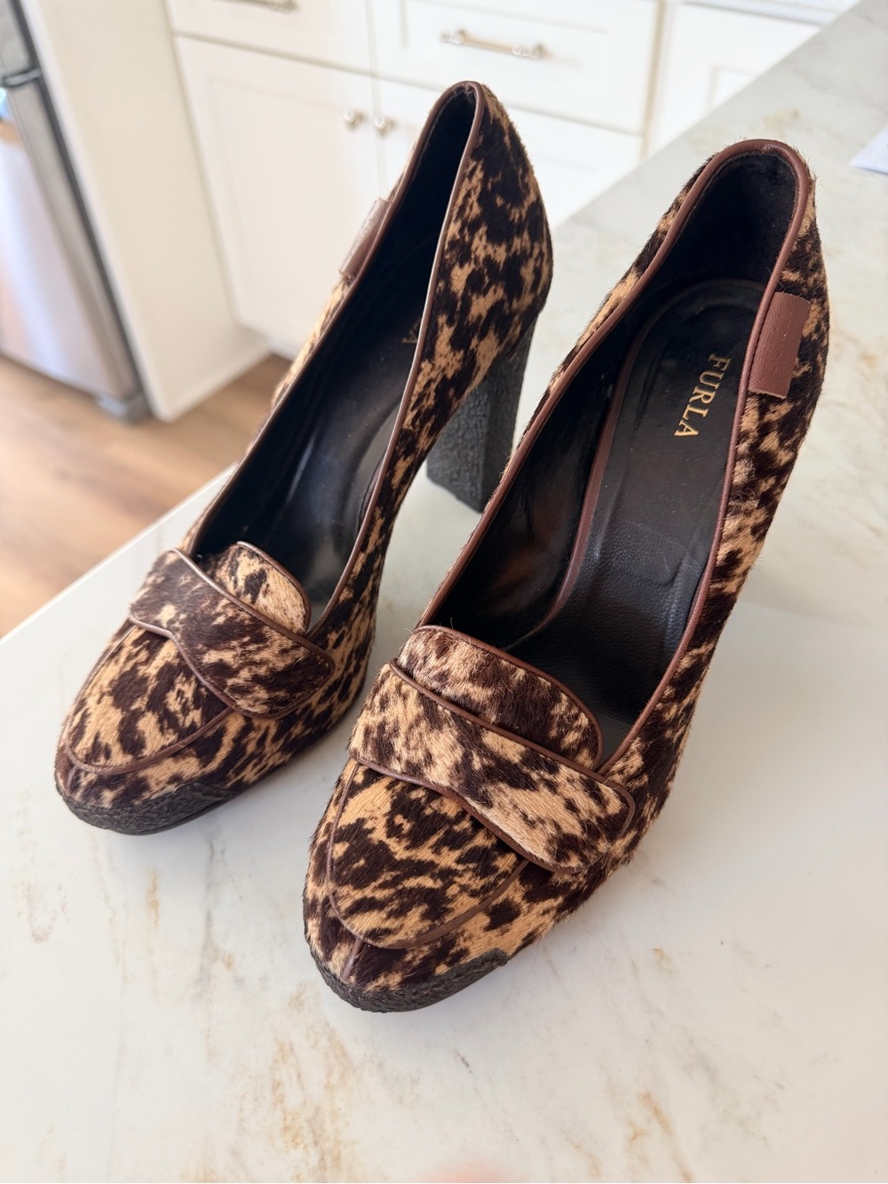 Furla Leopard-Print Brown Block Heel Pumps
